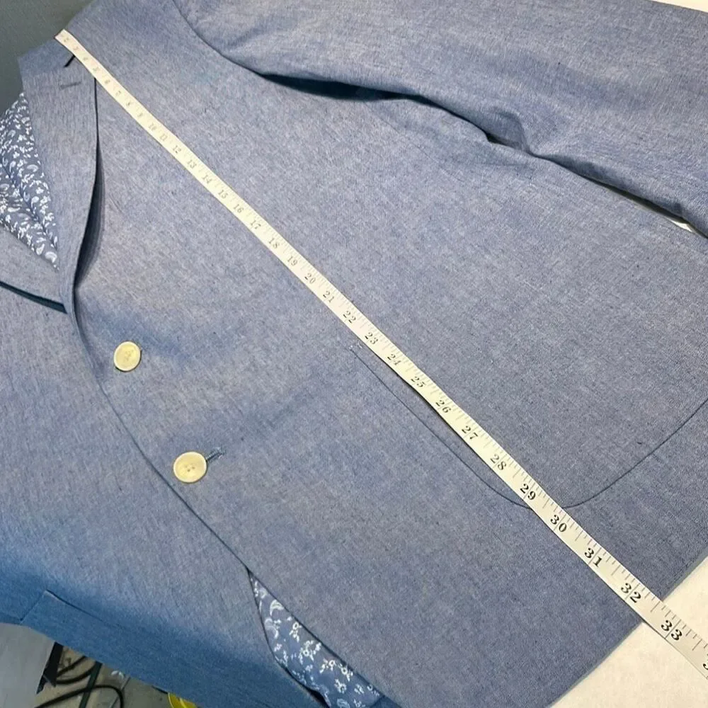 Crown & Ivy Mens Chambray Sport Coat Blazer Sz 48R Cotton Linen Blend Two Button